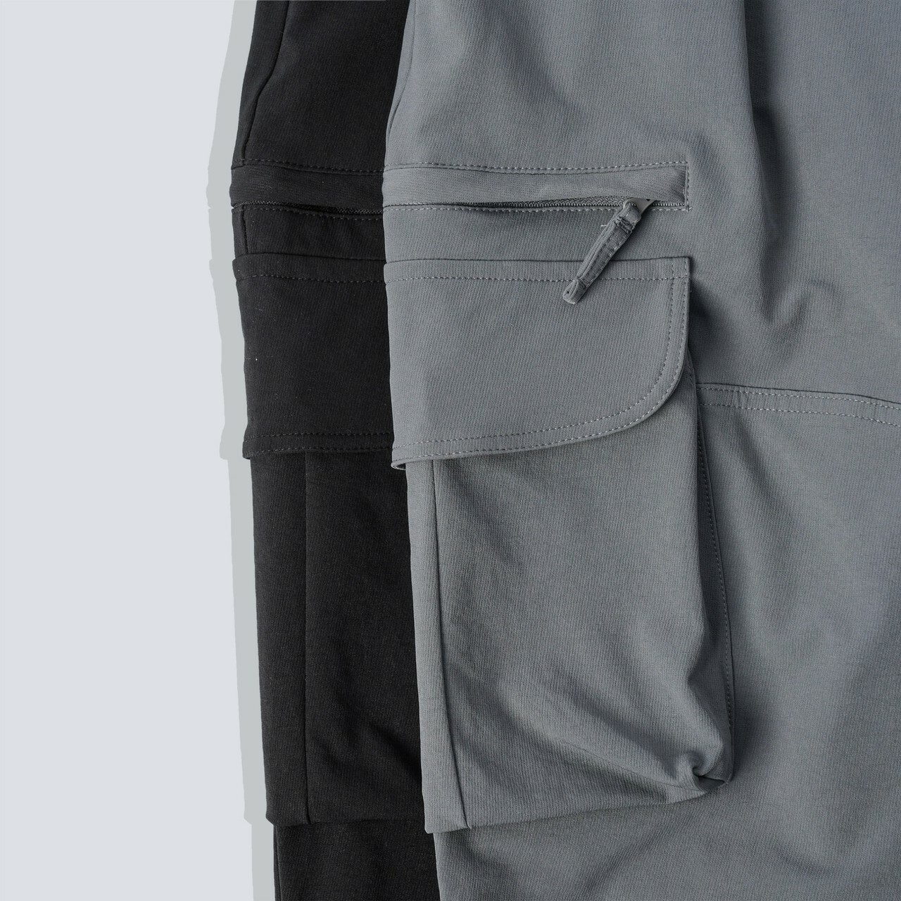 口袋拉鍊工裝彈長褲側面拉鍊照