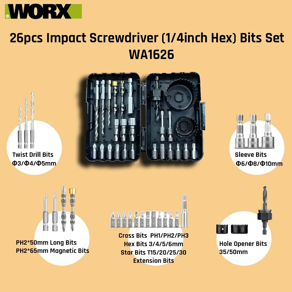 威克士 WORX  WA1626‧ 25件衝擊起子附件套裝‧衝擊鑽 / 電鑽均可使‧用香港行貨‧