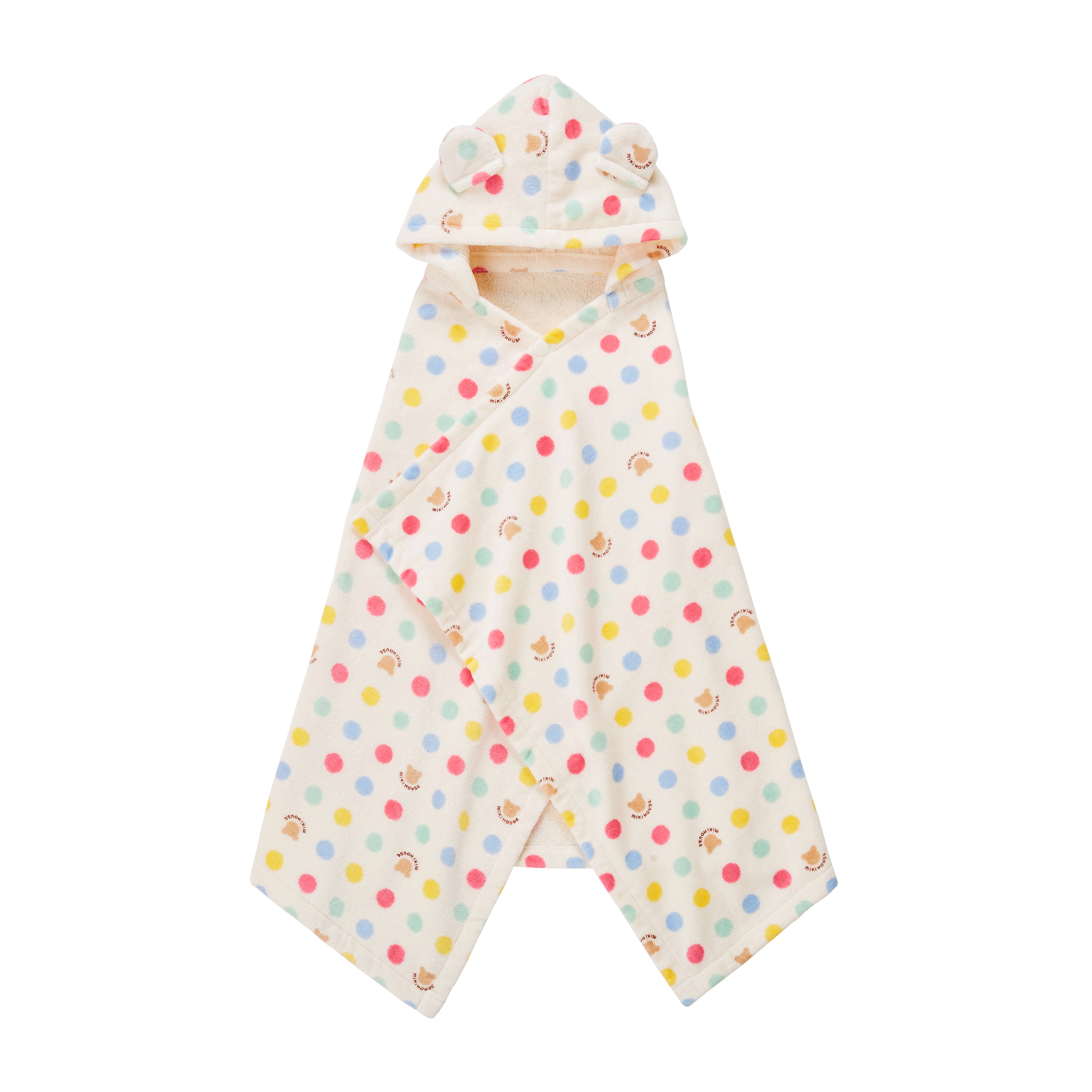 小熊波點連帽浴巾