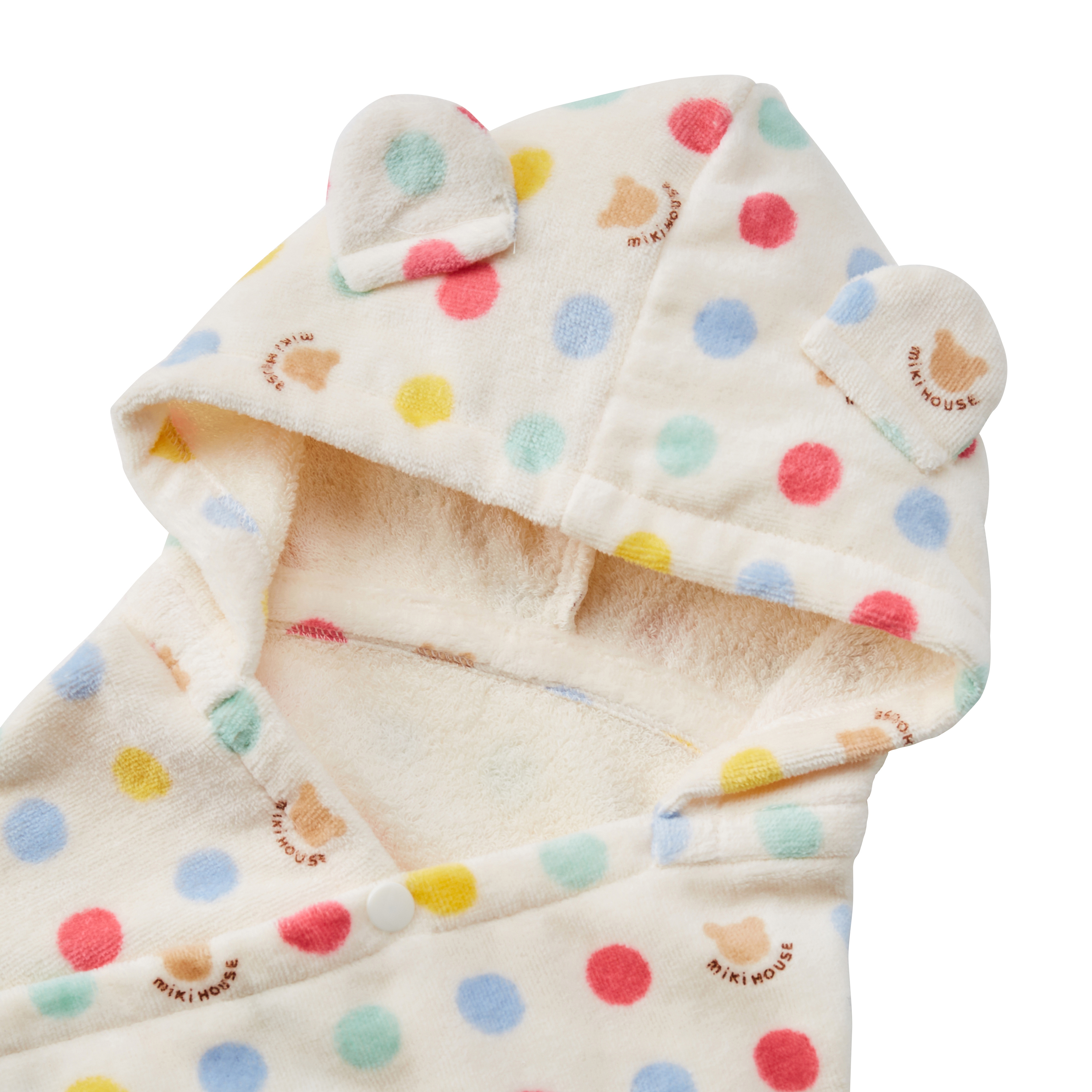 小熊波點連帽浴巾