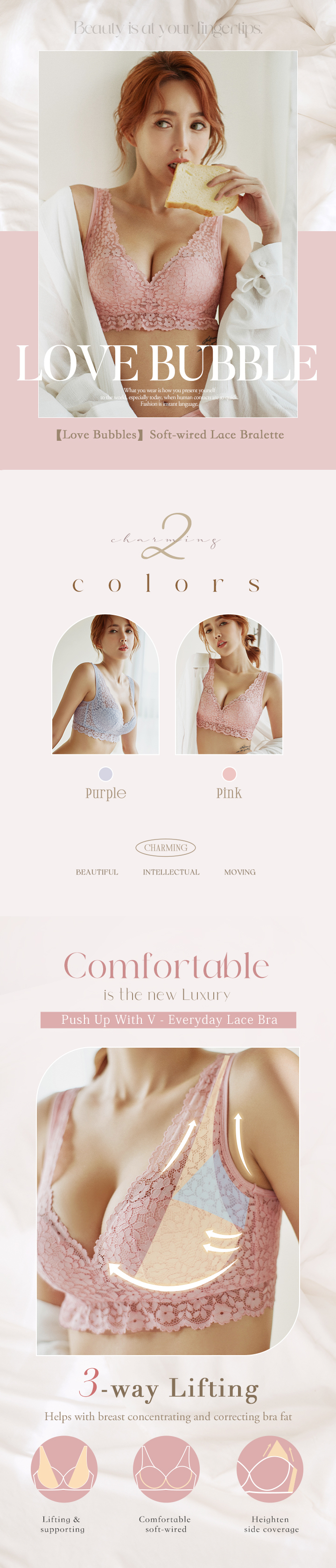 Love Bubbles】Soft-wired Lace Bralette (Pink)
