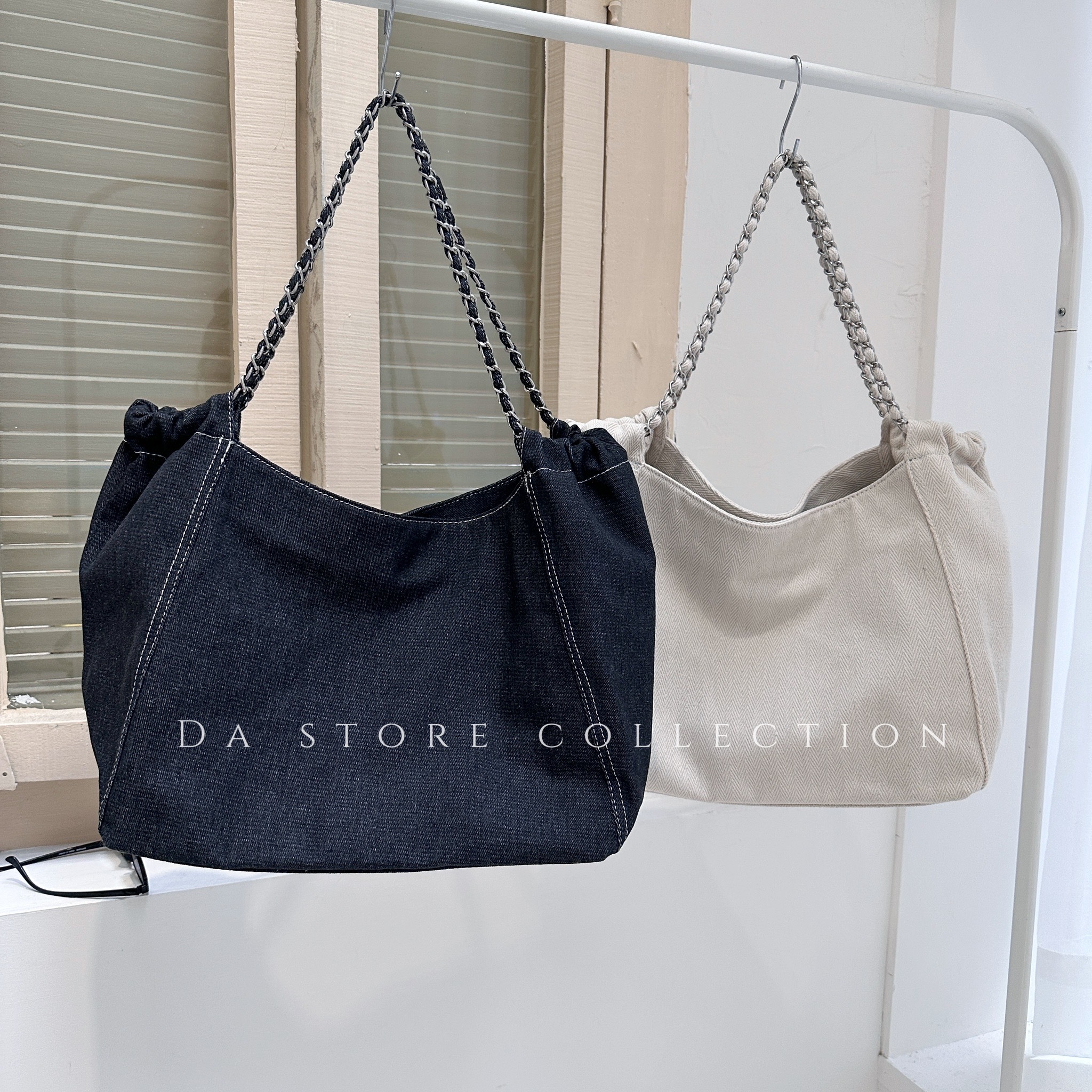 慵懶風牛仔布鍊條肩背包/三色