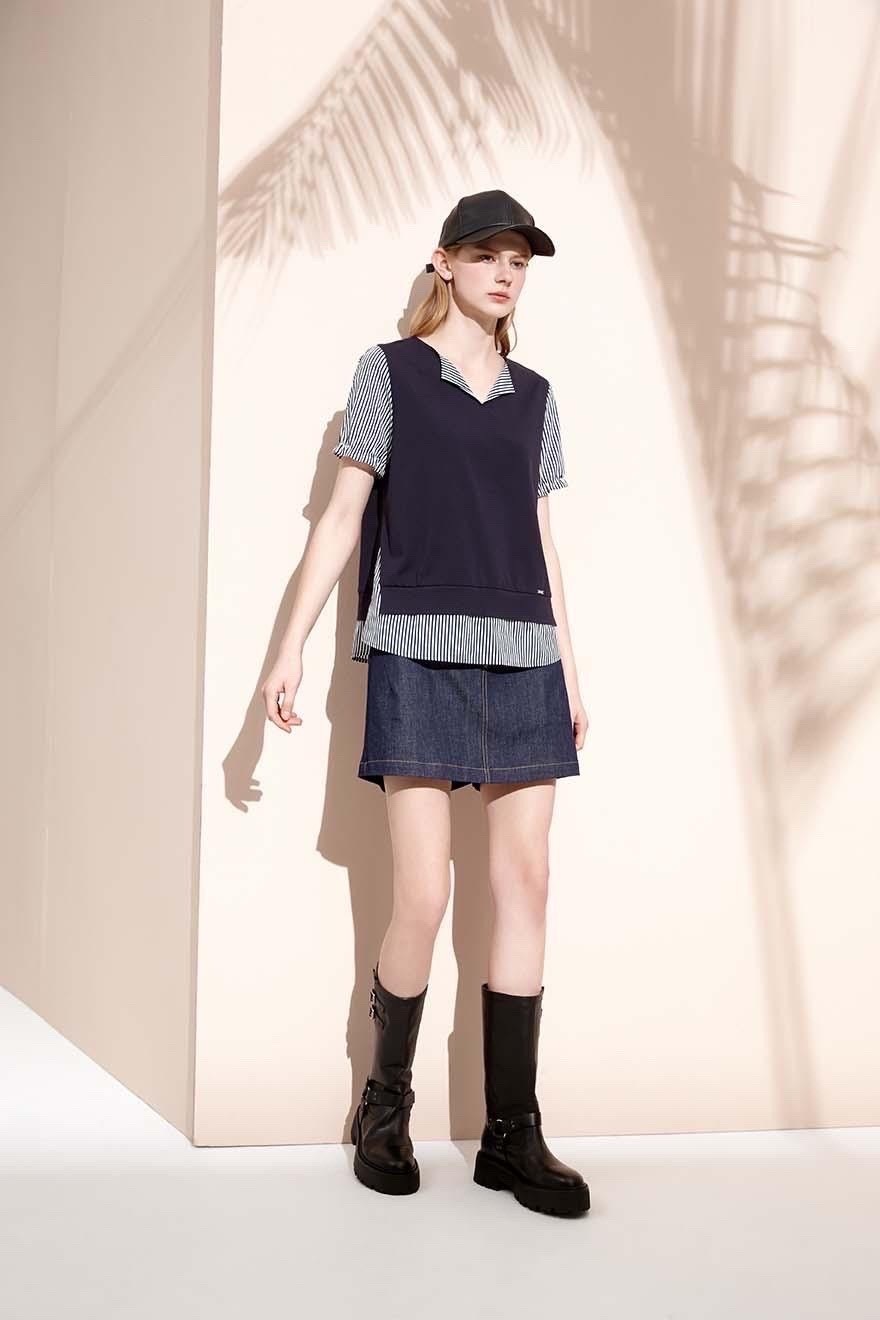 學院風牛仔裙式造型短褲S6712