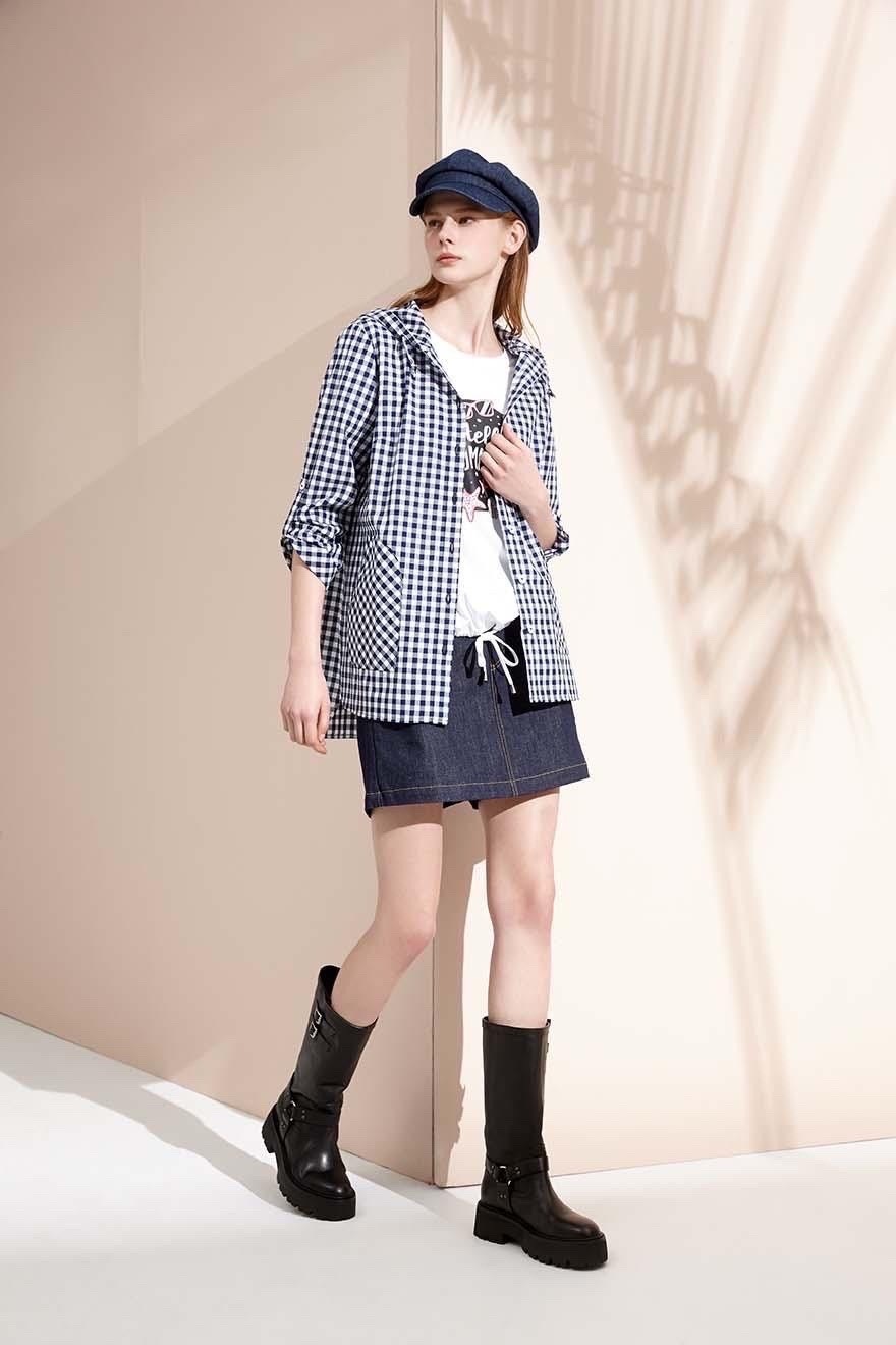 學院風牛仔裙式造型短褲S6712