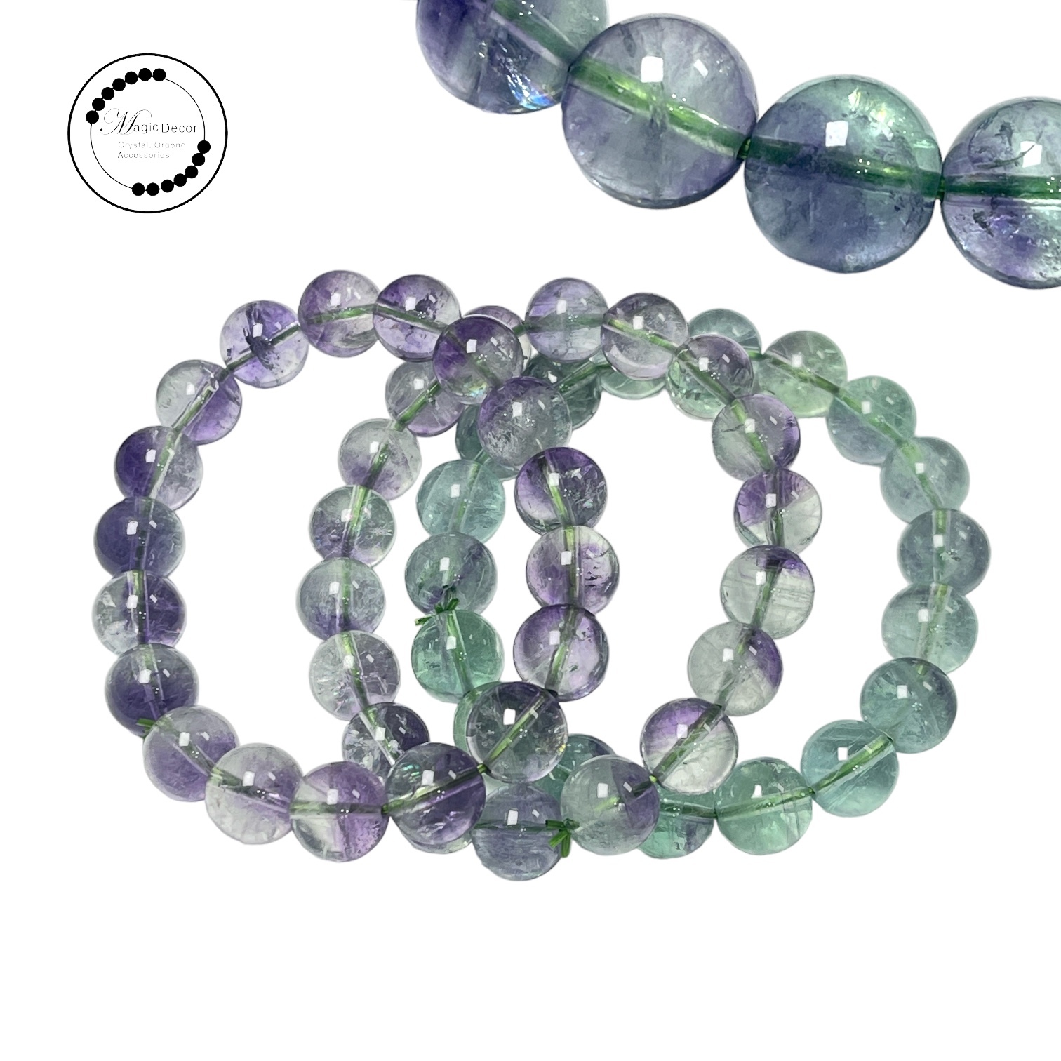 250925 - A60 11mm+玻璃星光人魚紫綠螢石手串