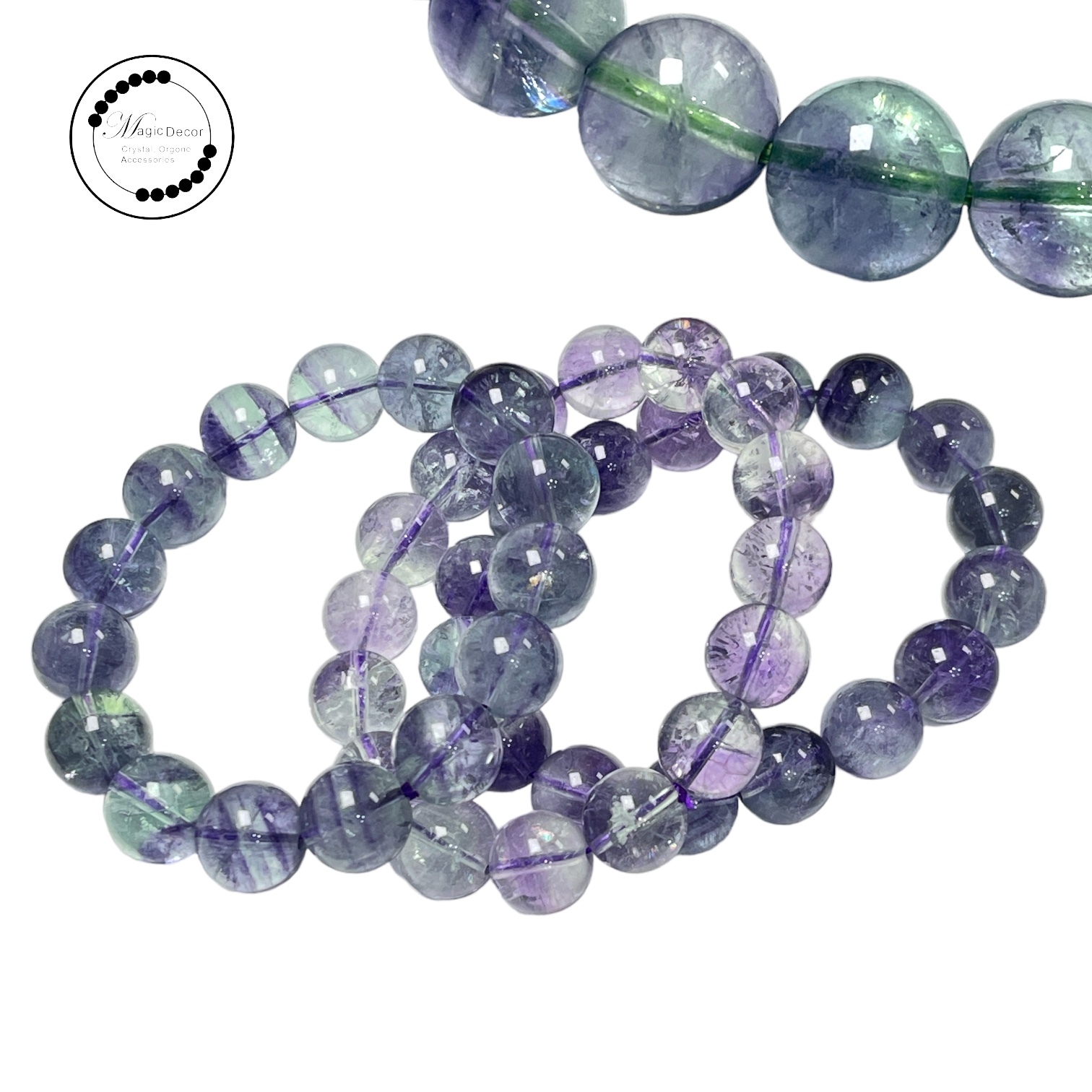 250925 - A61 13mm+玻璃星光人魚紫綠螢石手串