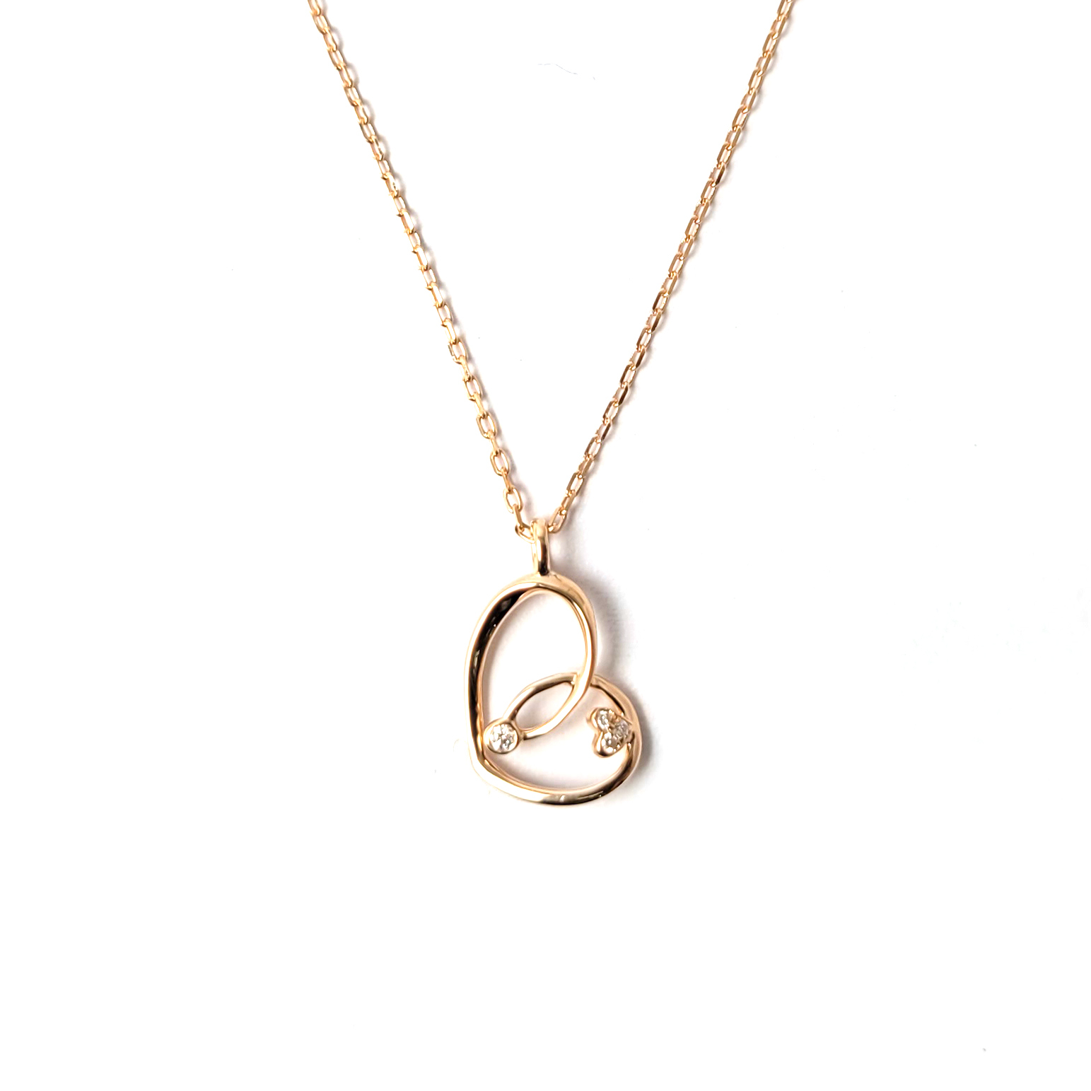 18K玫瑰金天然鑽石心形頸鏈