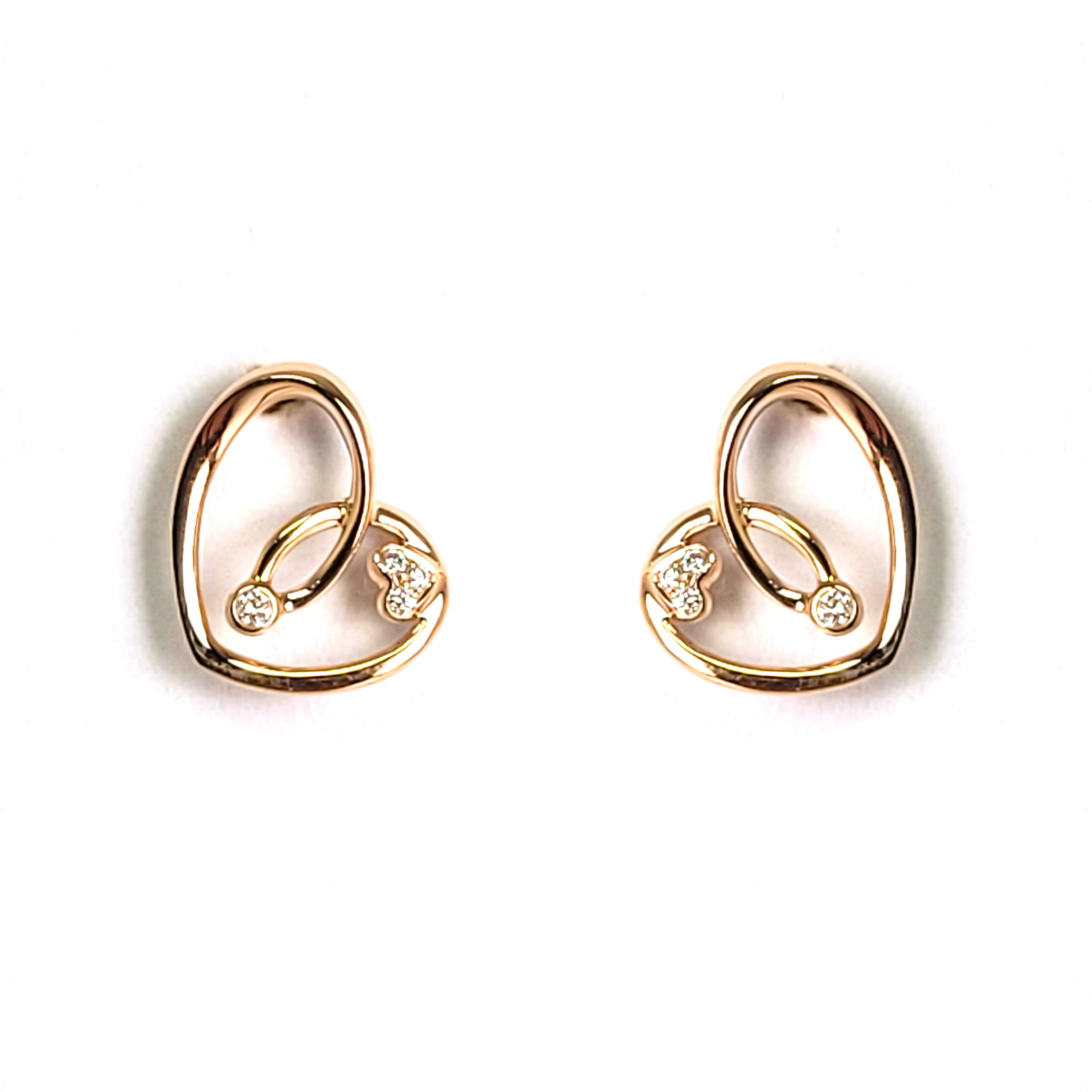 18K玫瑰金天然鑽石心形耳環