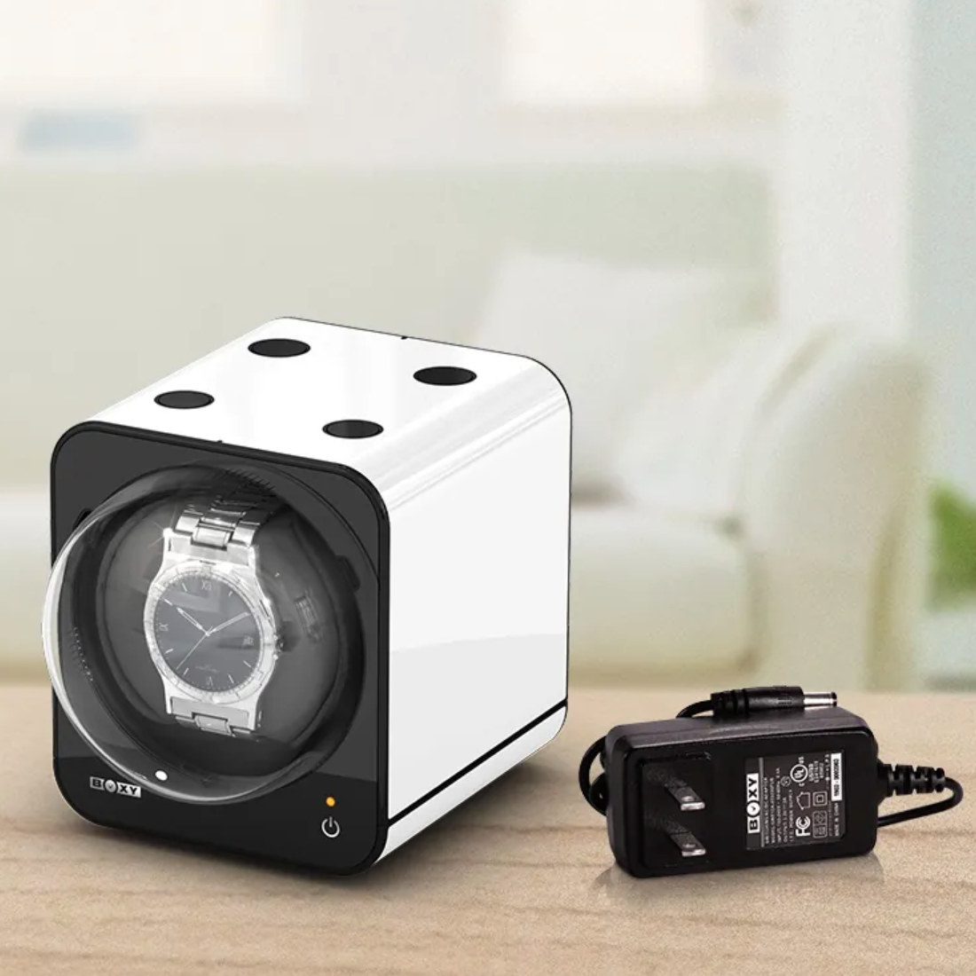 【BOXY 】自由堆疊 方便實用 手錶旋轉盒 白色 （含變壓器組合）  現代鐘錶