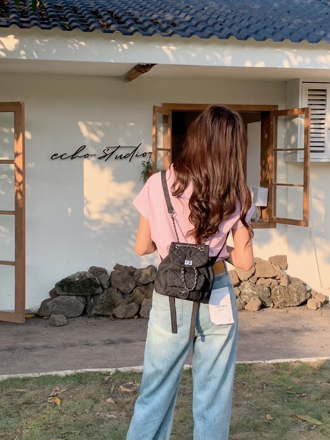 小香風牛仔鍊條後背包/兩色