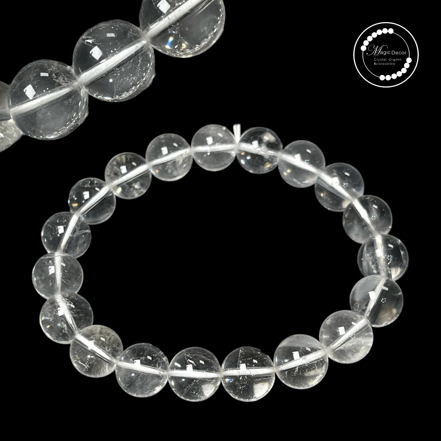 0616-b33 10mm+玻璃體閃亮白兔毛手串