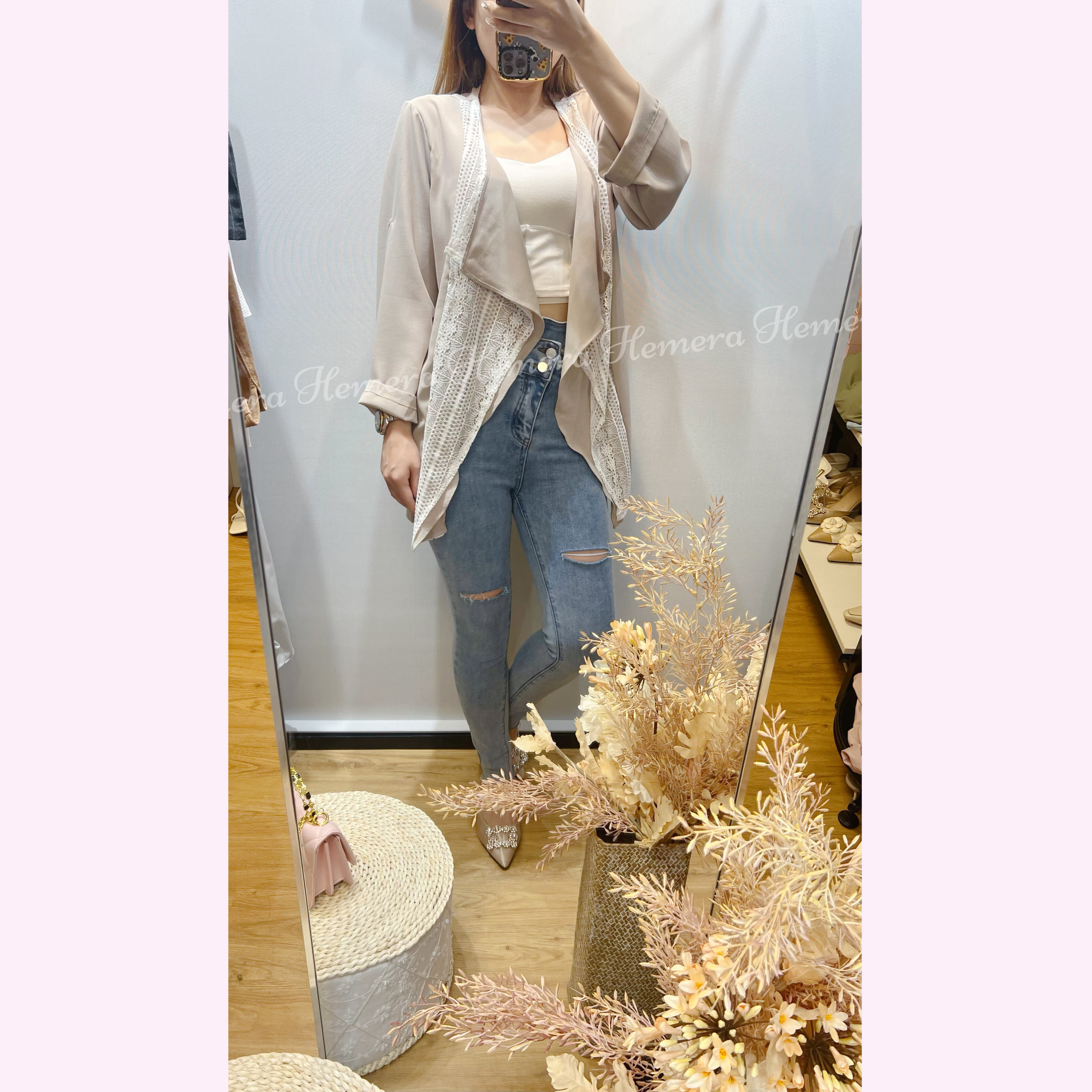 JK23W0627 LACE圍邊雪紡可摺袖外套