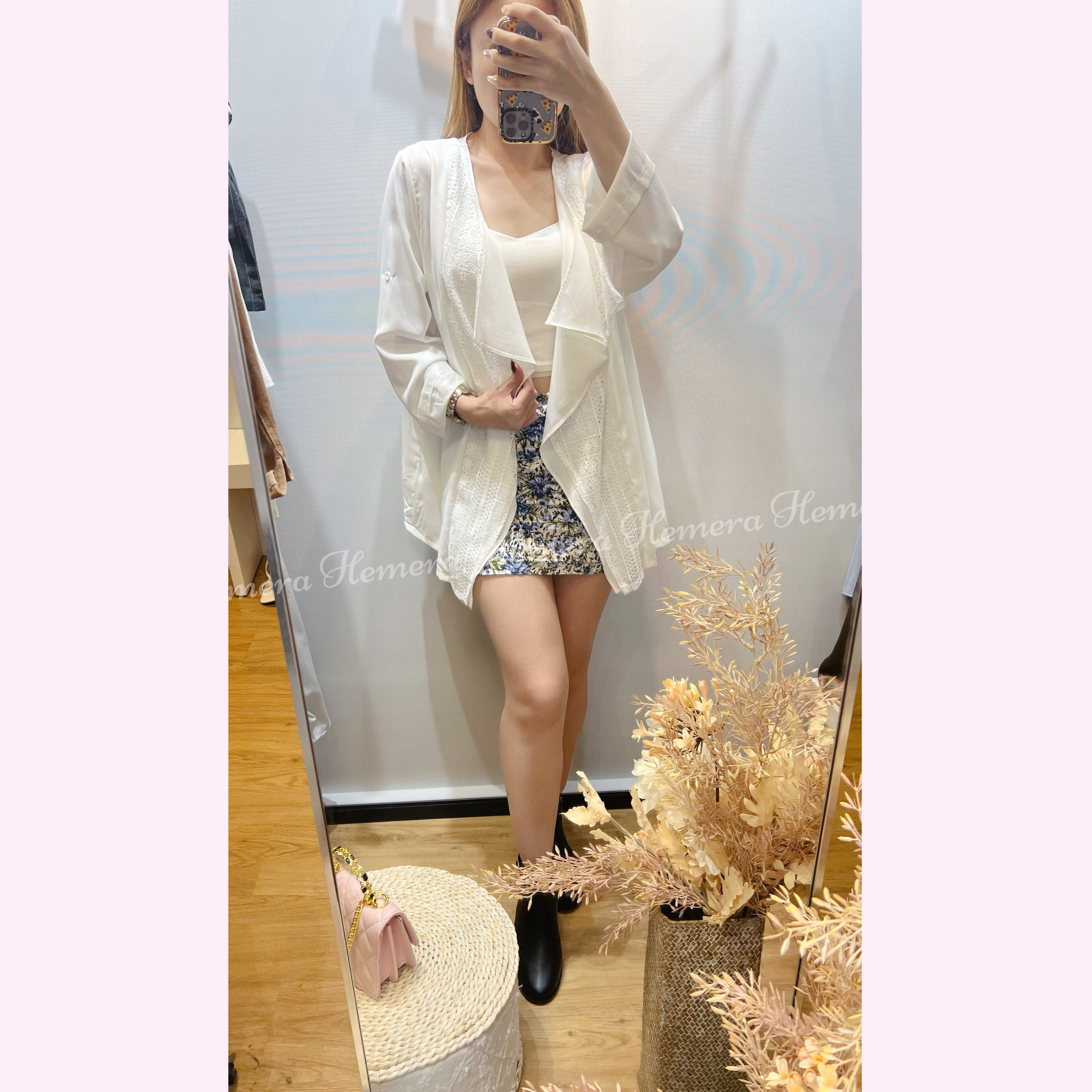 JK23W0627 LACE圍邊雪紡可摺袖外套