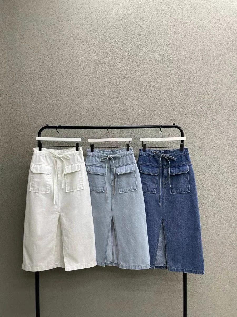 SK23W0619 綁帶中開叉牛仔裙