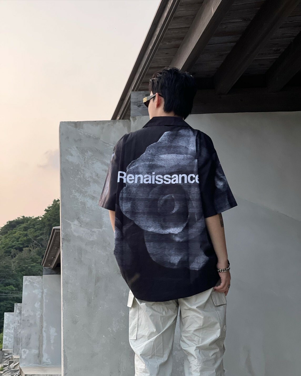 RENAISSANCE 緞面絲綢 暗黑玫瑰 數位 古巴領 襯衫 短袖 ‘’ Dotted Rose Shirt ‘’