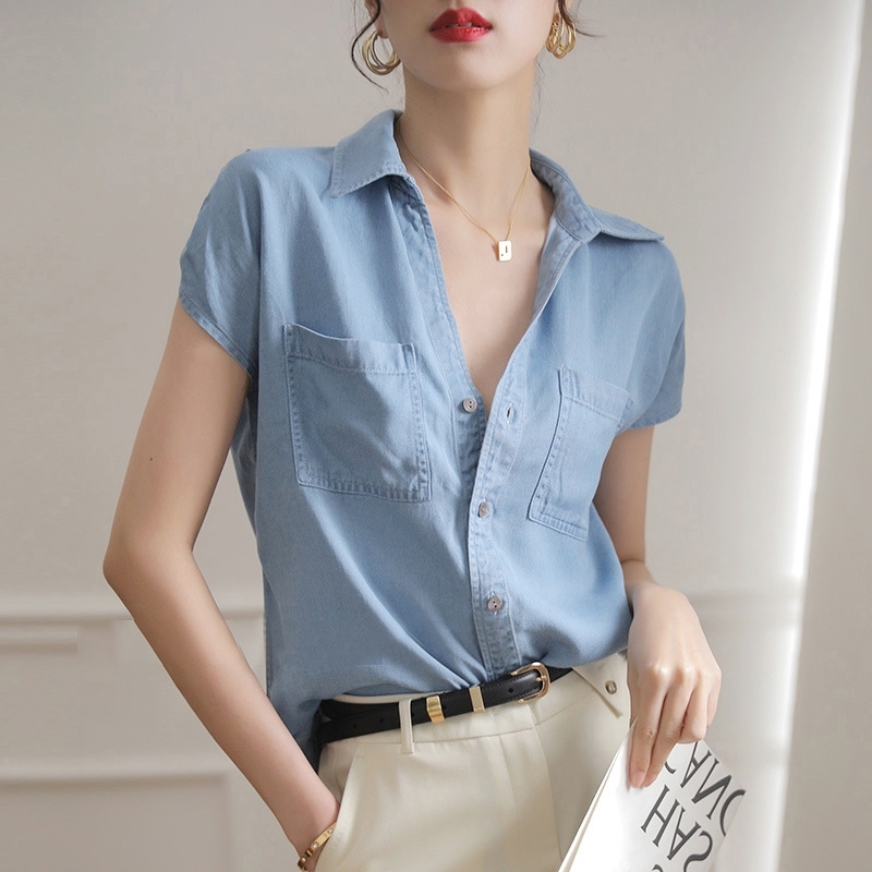 半袖牛仔襯衫 藍色