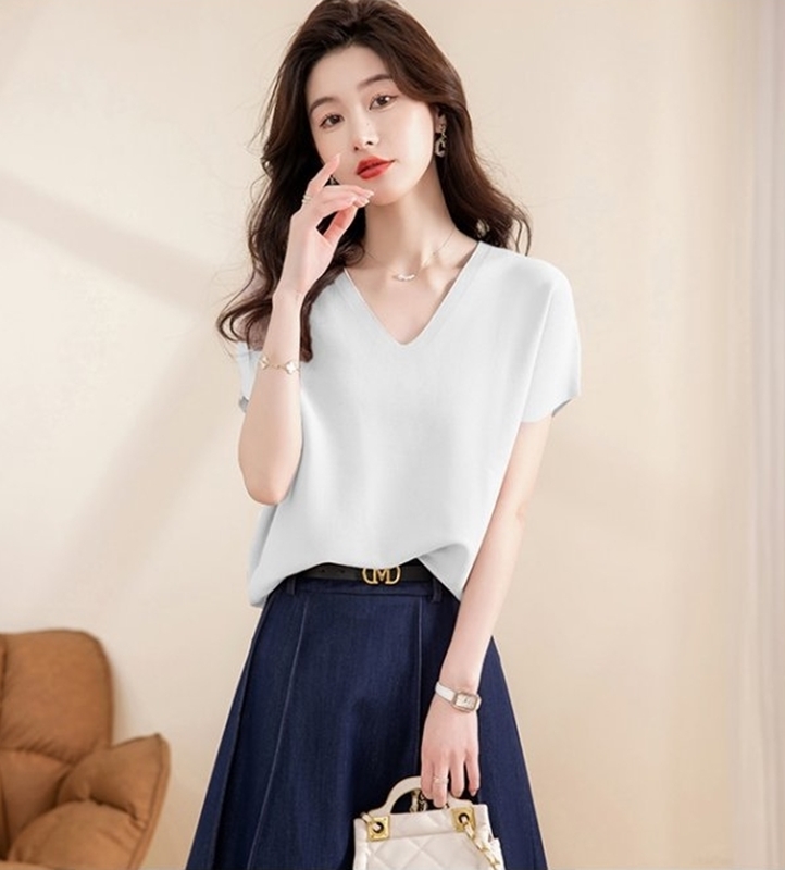 白M【零碼出清不退換】V領落肩連袖針織上衣