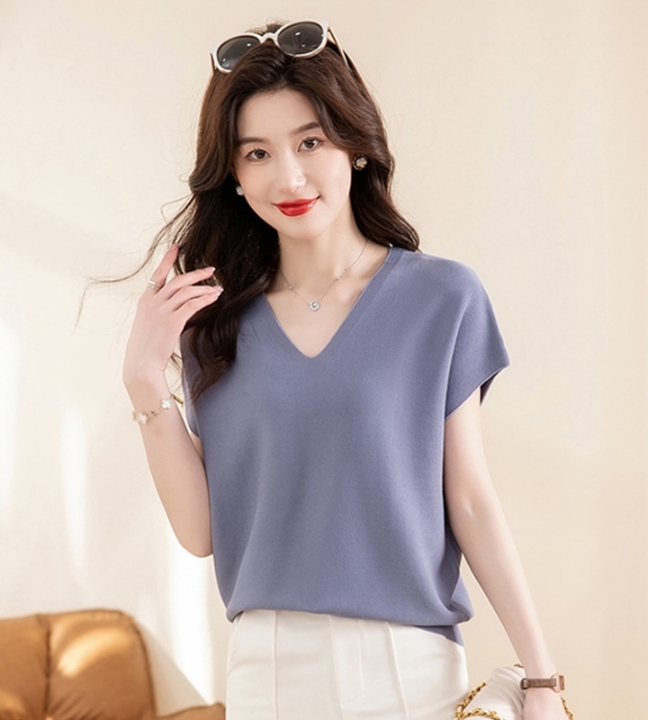 白M【零碼出清不退換】V領落肩連袖針織上衣