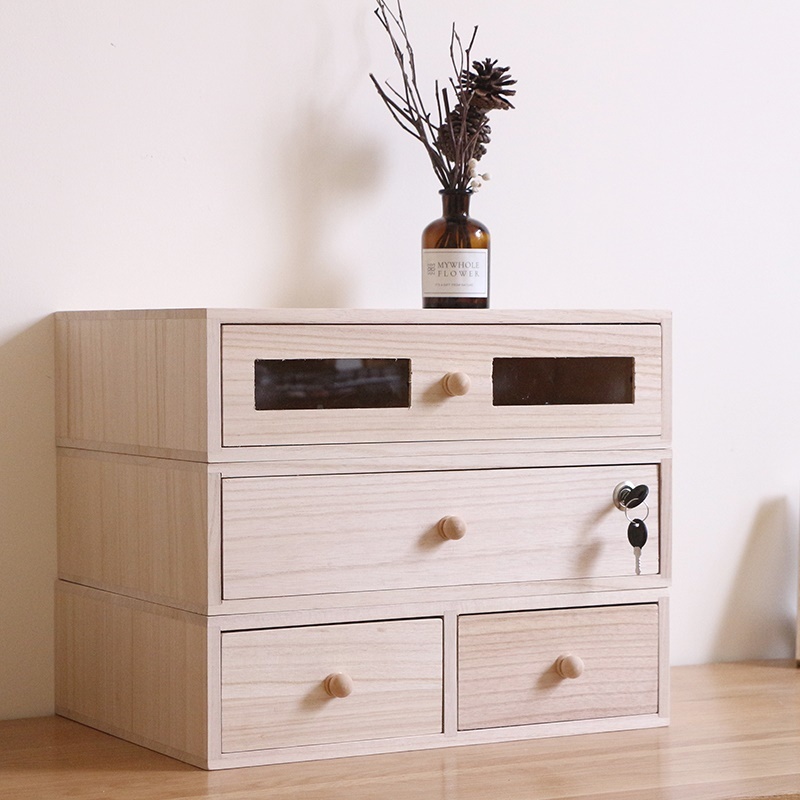 日系木頭抽屜鎖頭收納櫃