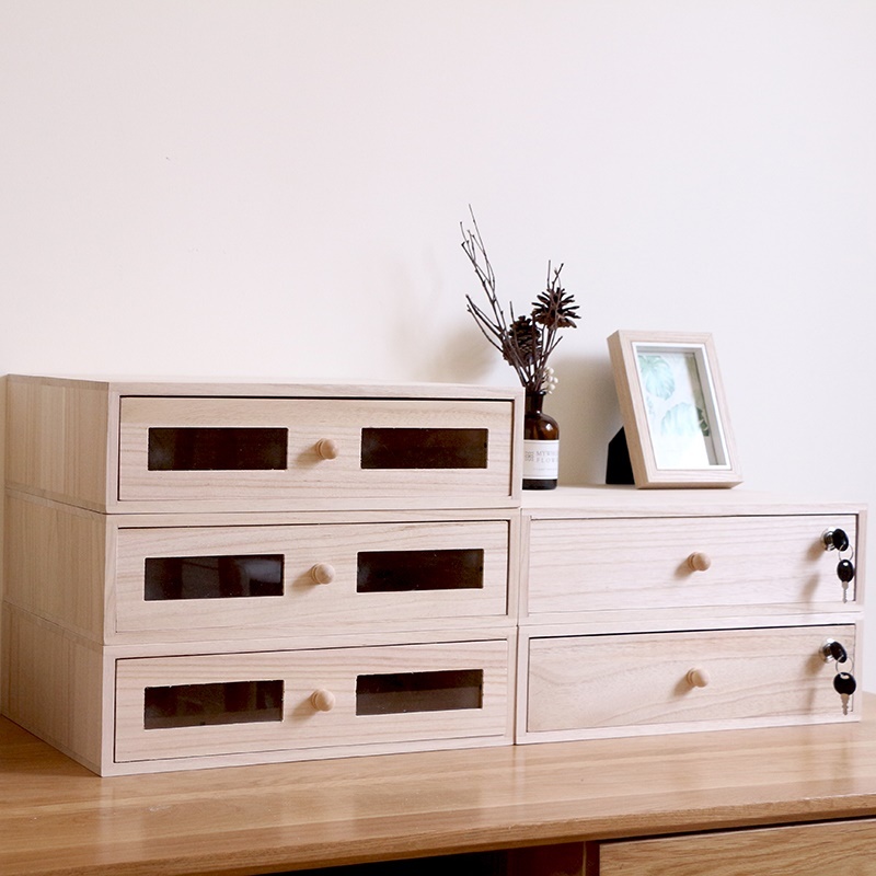 日系木頭抽屜鎖頭收納櫃