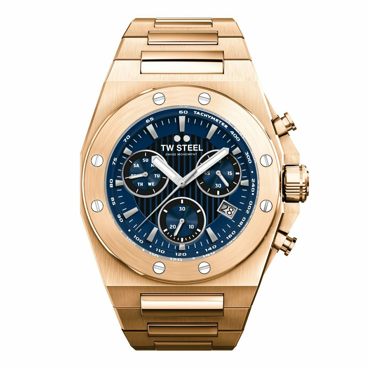 CEO TECH 系列｜玫瑰金鏈帶藍面計時碼錶