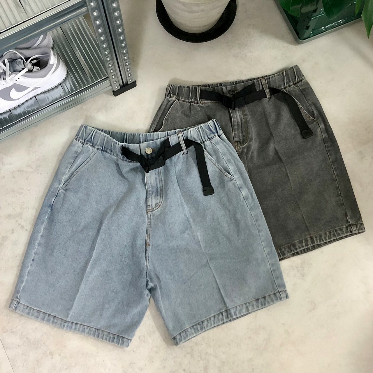 T+CC 經典綁帶水洗牛仔短褲 68695