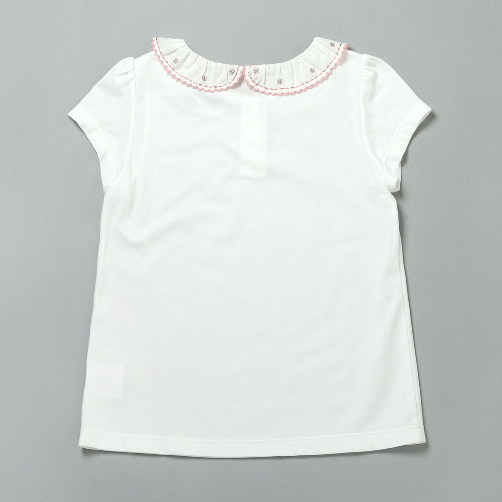 PIPPY精緻繡花抽皺領圍棉質素面上衣 米