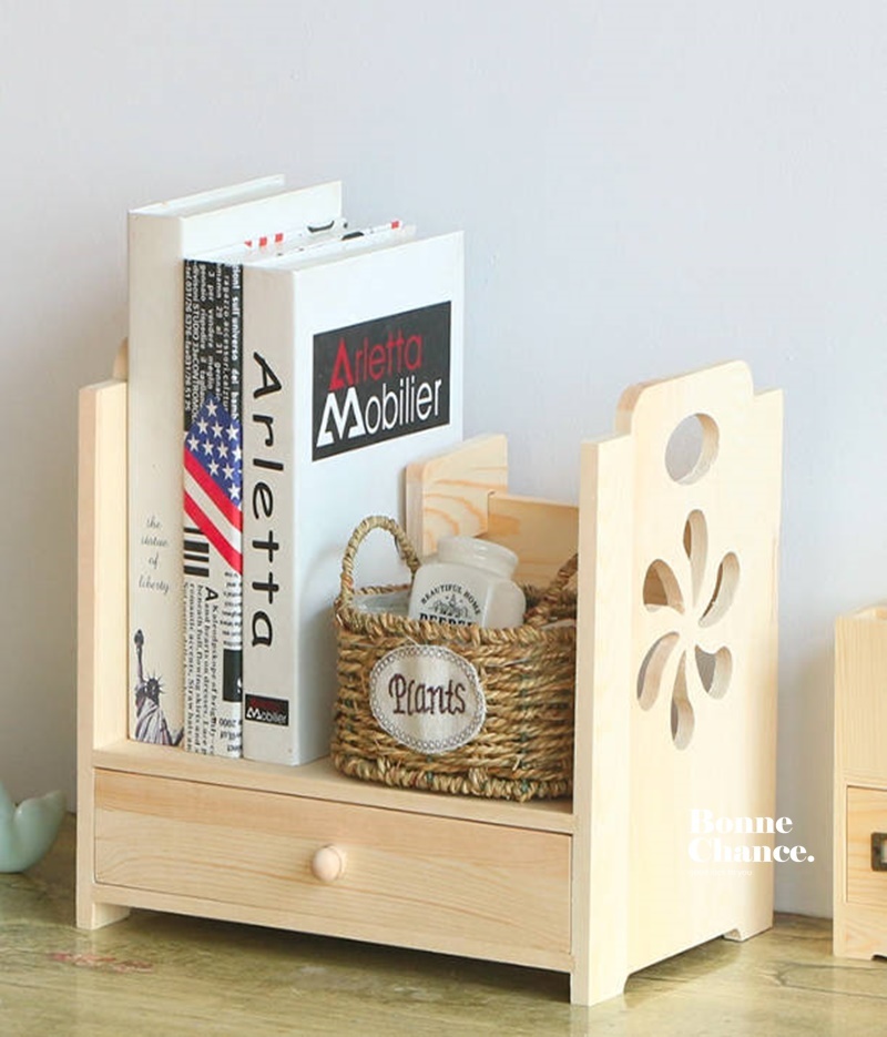 日系木頭雕花抽屜收納書架