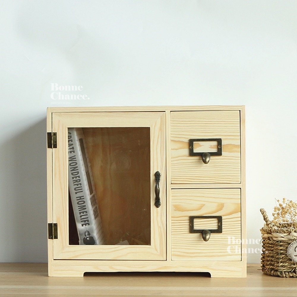 日系木頭透明單門兩抽收納櫃