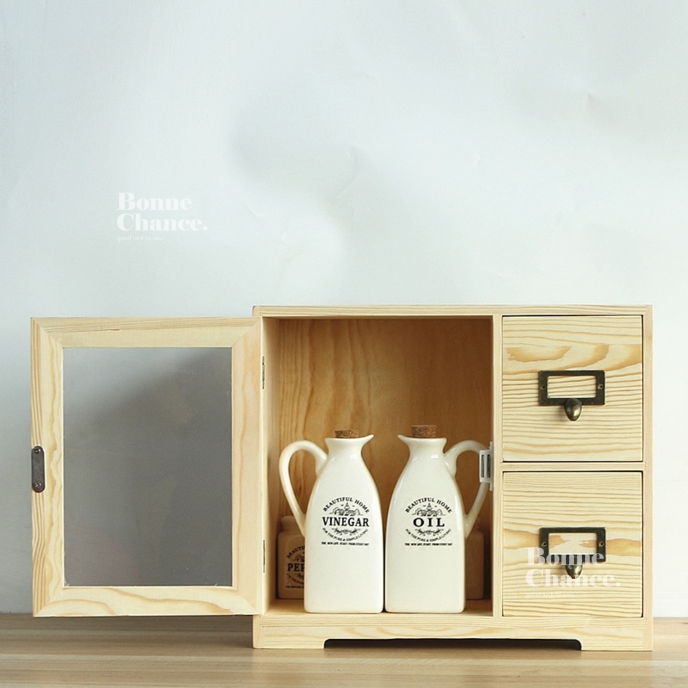 日系木頭透明單門兩抽收納櫃