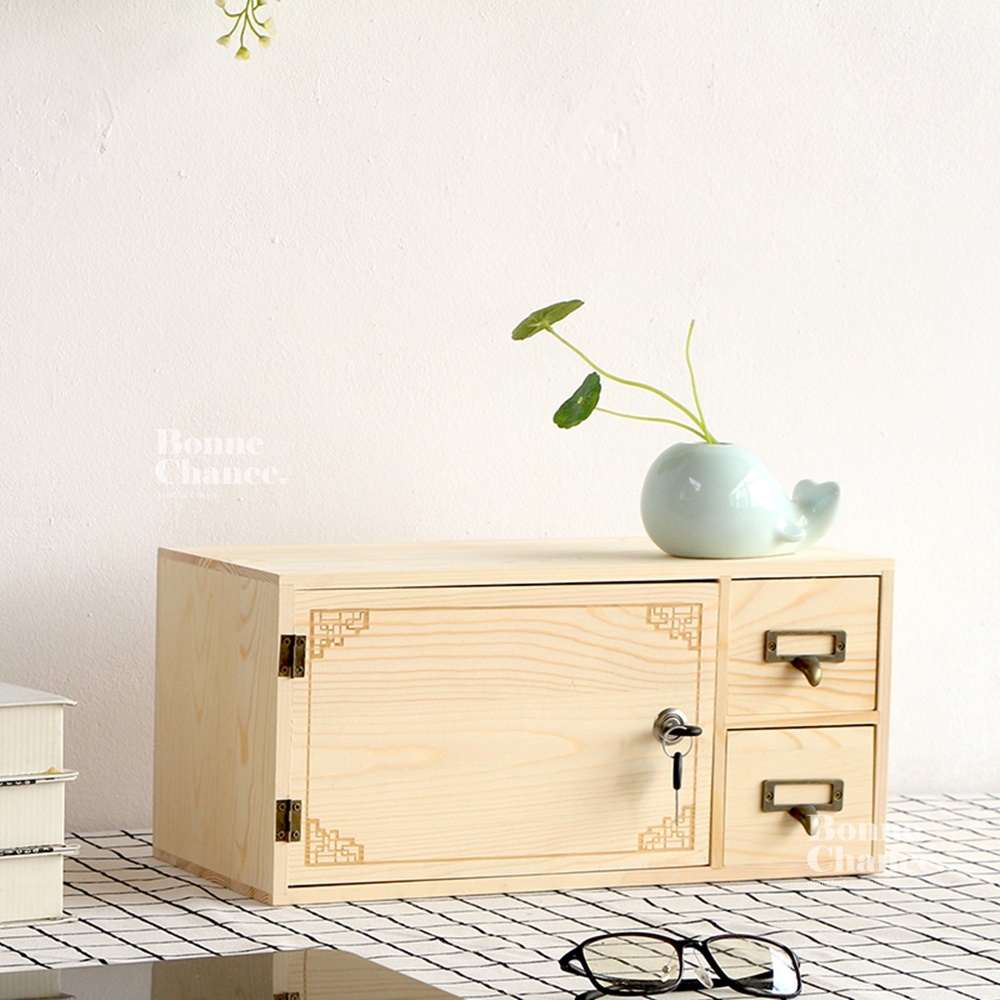 日系木頭單門兩格鎖頭收納櫃