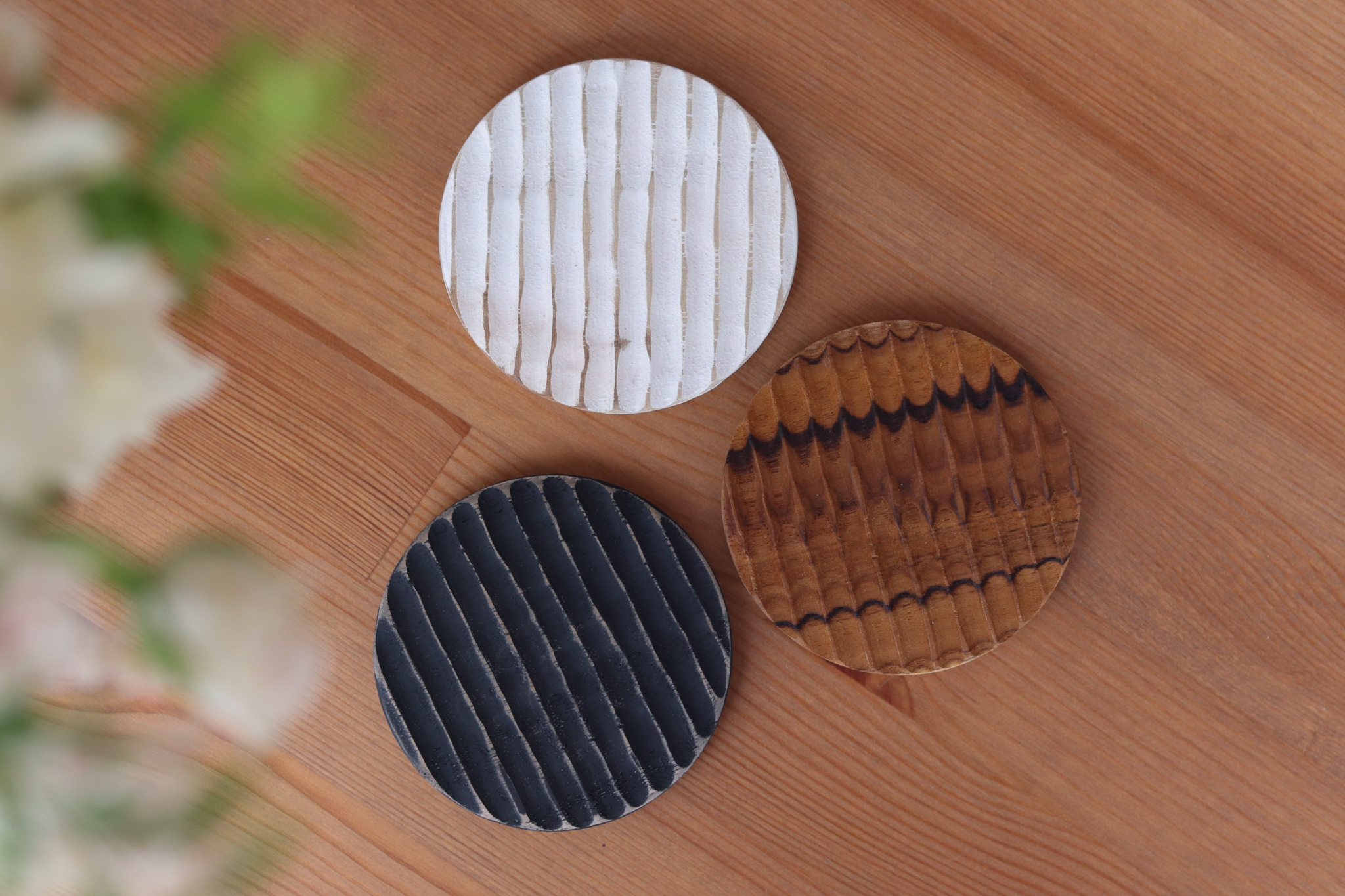 Co-Labo 柚木刻紋 圓形杯墊