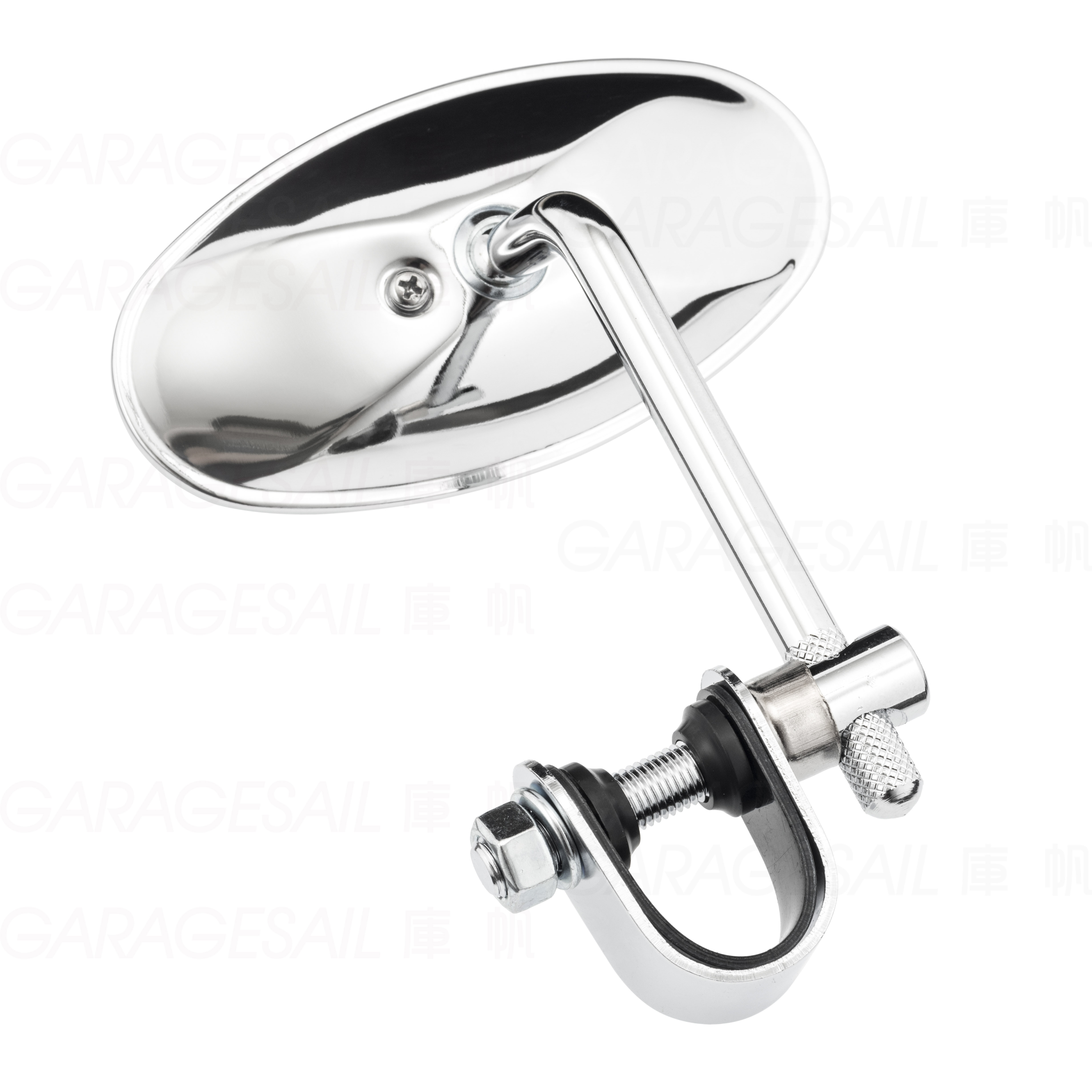 短桿 夾式 後照鏡 橢圓 銀