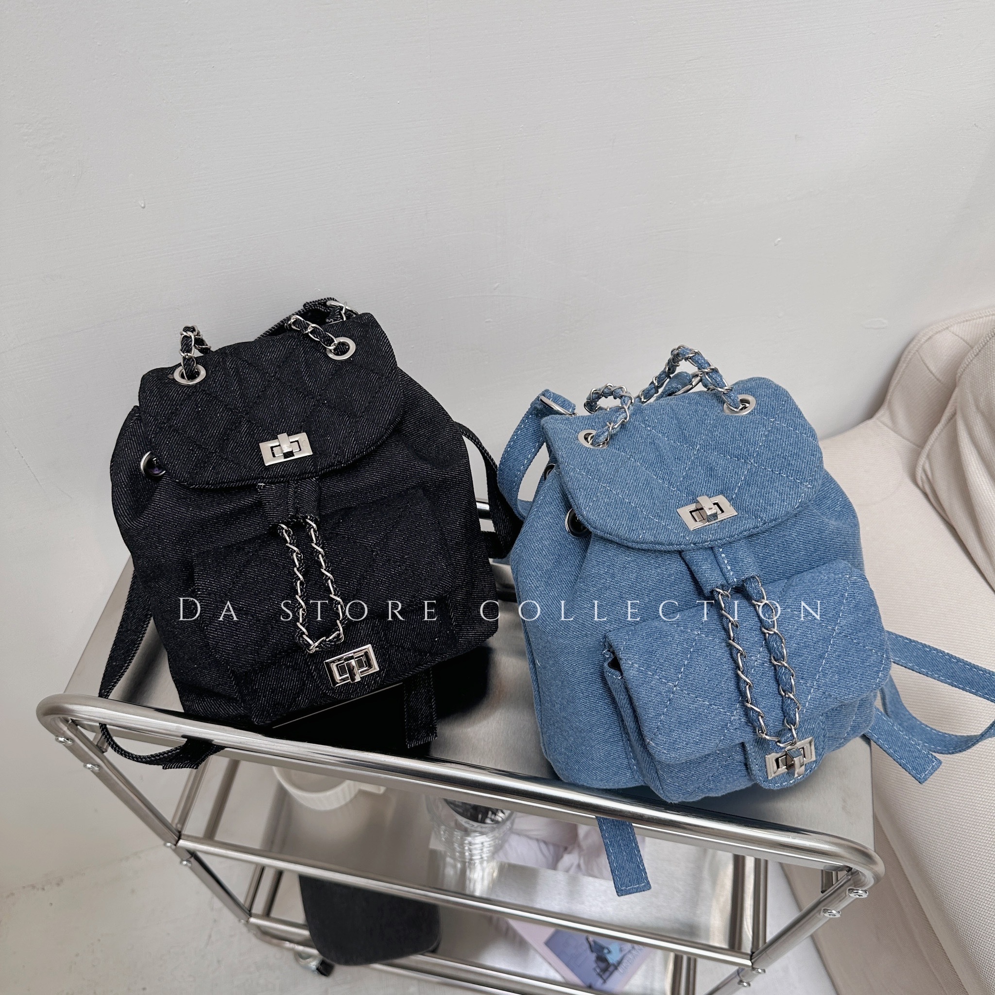 小香風牛仔鍊條後背包/兩色