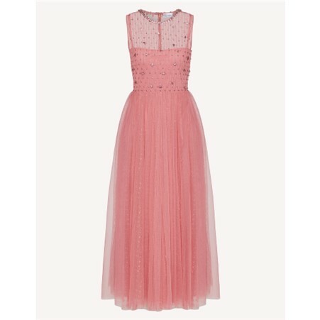 1RT0614-044 RED VALENTINO Point D'Esprit Tulle Dress With Rhinestone Embroidery Pink VR0VA17U5T660G﻿ (C-EU-E)