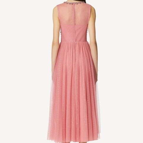 1RT0614-044 RED VALENTINO Point D'Esprit Tulle Dress With Rhinestone Embroidery Pink VR0VA17U5T660G﻿ (C-EU-E)