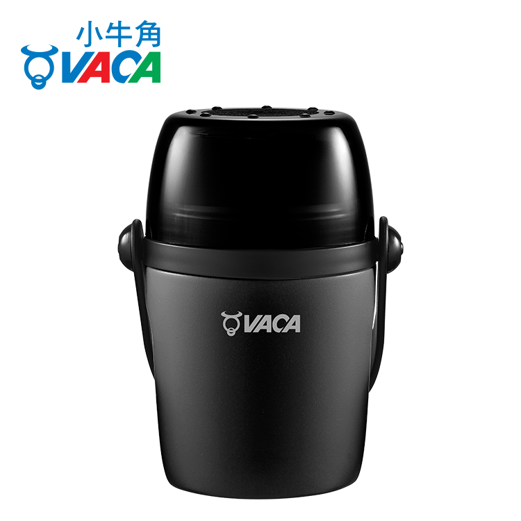 VACA 小牛角 900ml 不銹鋼手提真空飯壺連食物盒及匙羹 - 黑色 (HCC612G)