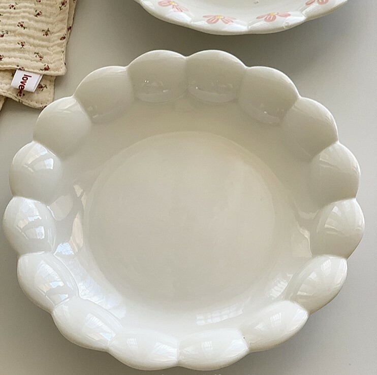 《2419 》韓ins 白色波浪花滾邊陶瓷盤