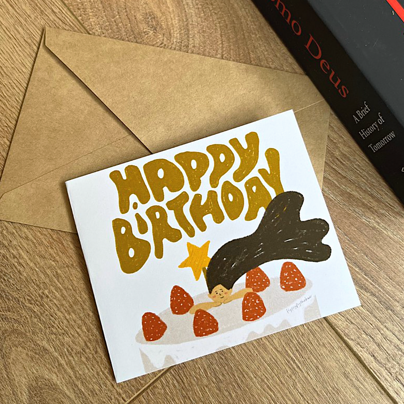 Flyflyflythehair Mini Birthday Card－Strawberry Cake (Hong Kong Stationery Brand)