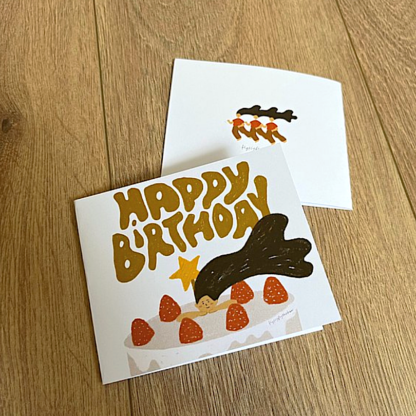 Flyflyflythehair Mini Birthday Card－Strawberry Cake (Hong Kong Stationery Brand)