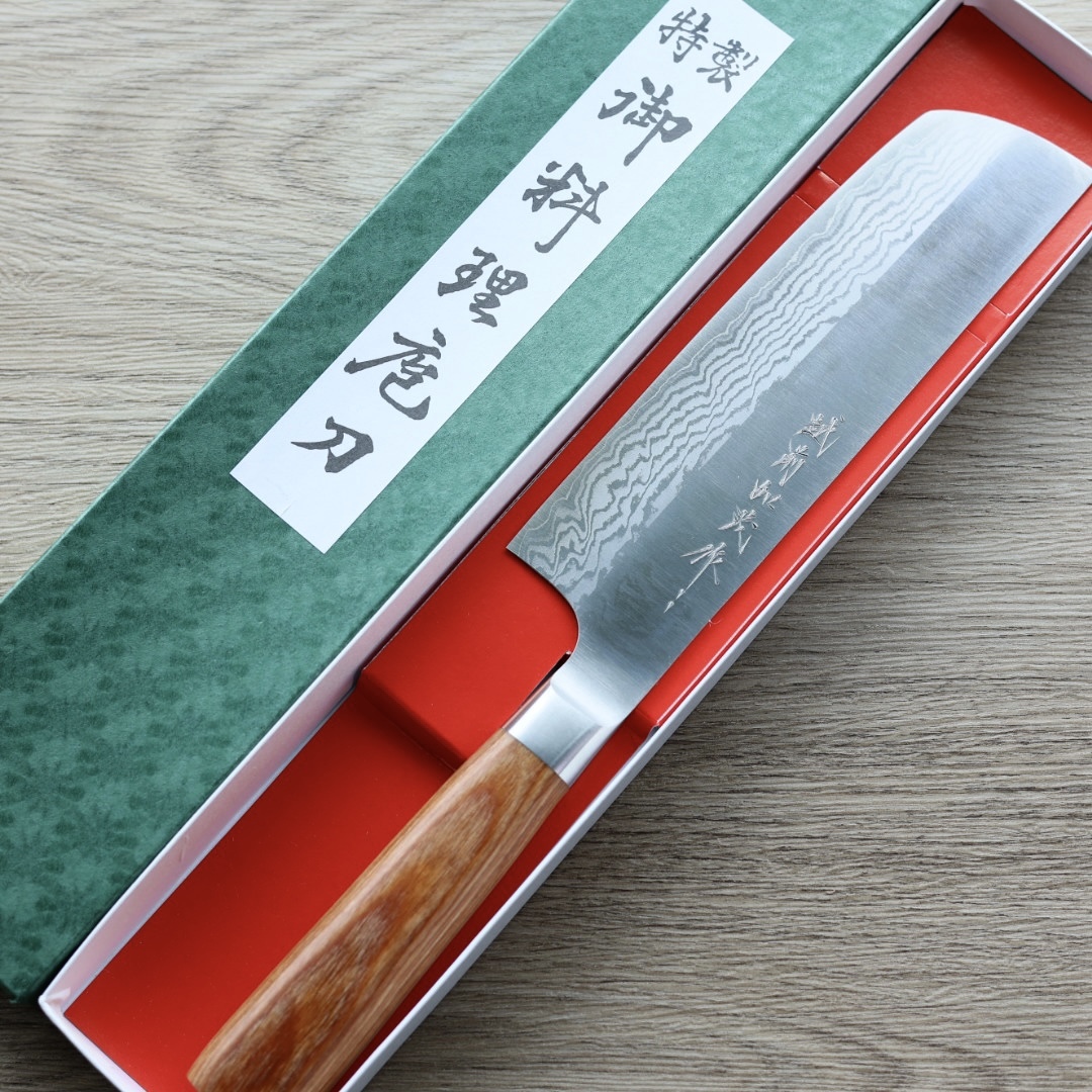 加茂勝康 菜切刀 165mm VG10鋼 大馬士革