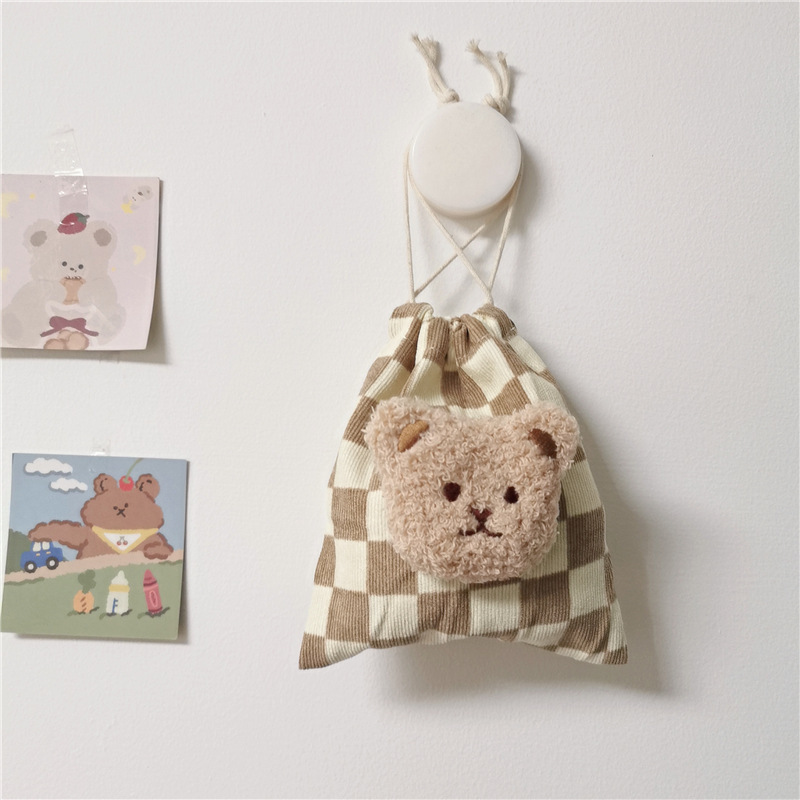 《2421》韓國小熊泡芙格束口小袋