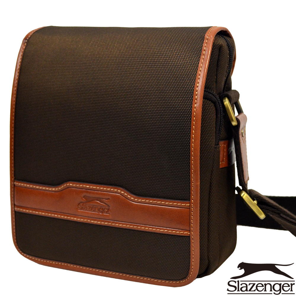 【Slazenger 史萊辛格】單層真皮直式肩背包/側背包/休閒包(咖)