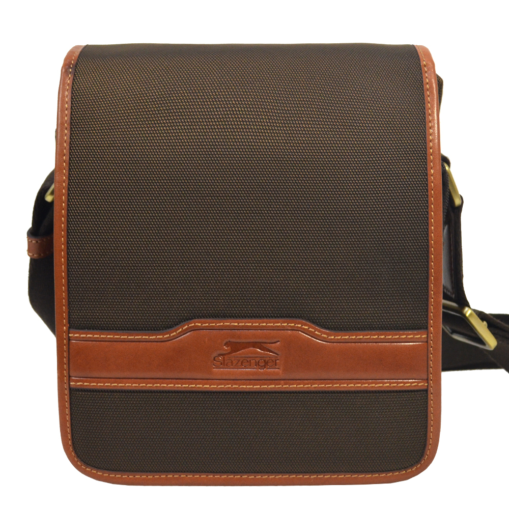 【Slazenger 史萊辛格】單層真皮直式肩背包/側背包/休閒包(咖)