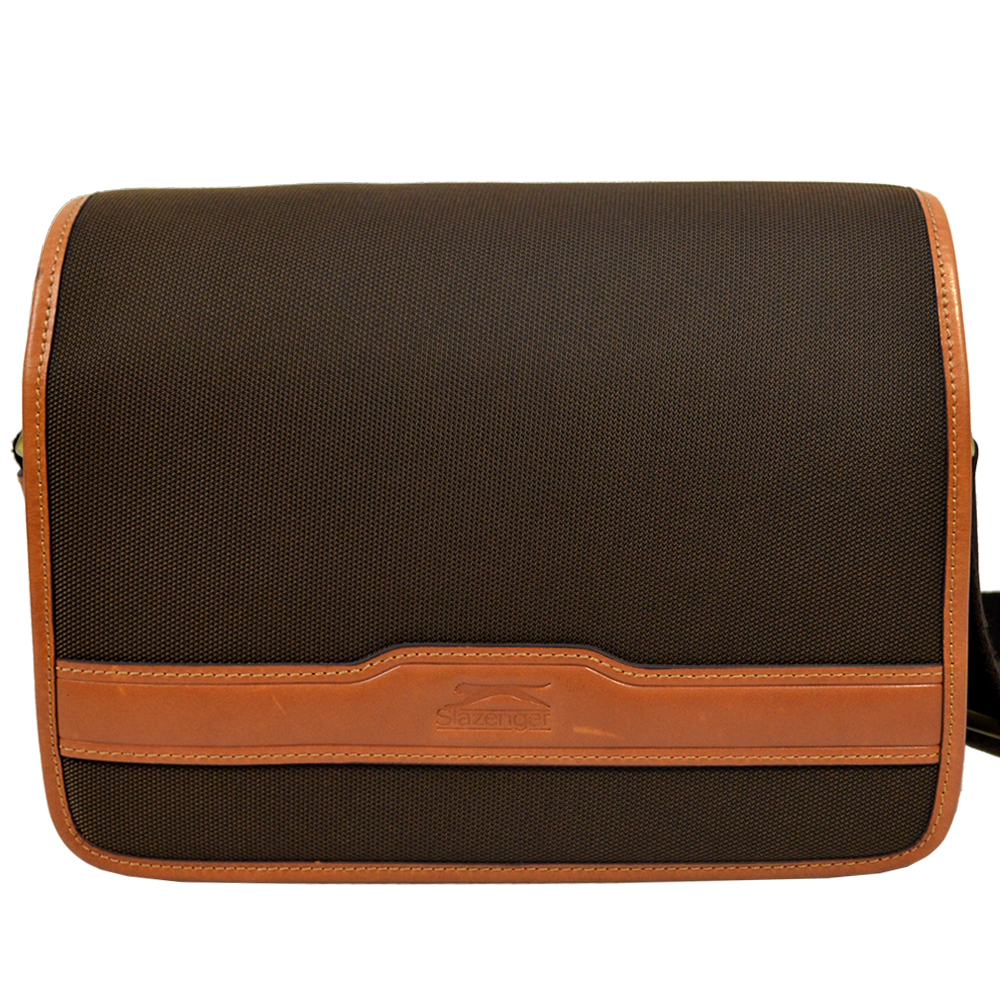 【Slazenger 史萊辛格】雙層橫式真皮肩背包/側背包/休閒包(咖)