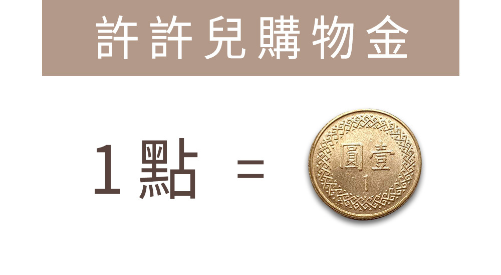 許許兒品牌購物金等同現金，1點可折抵1元