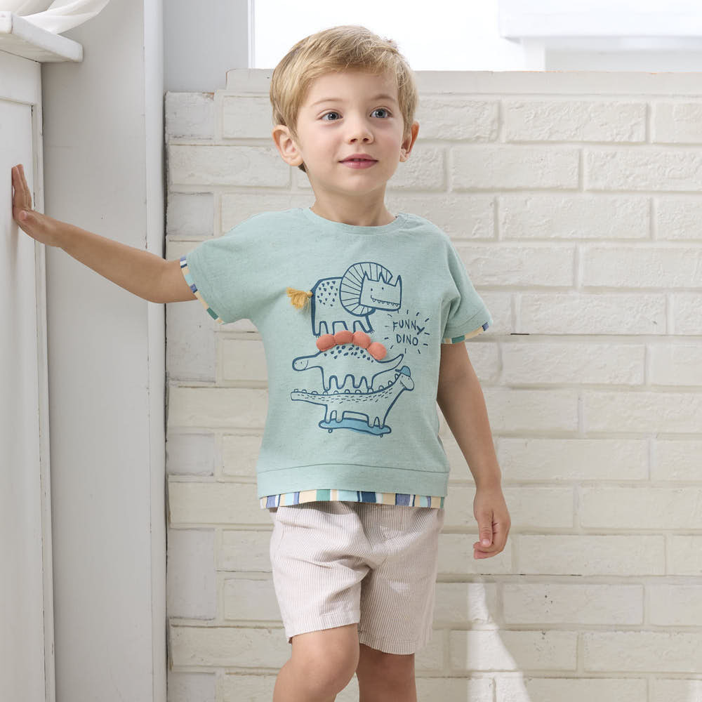 PIPPY立體背鰭恐龍塗鴉圓領上衣 綠