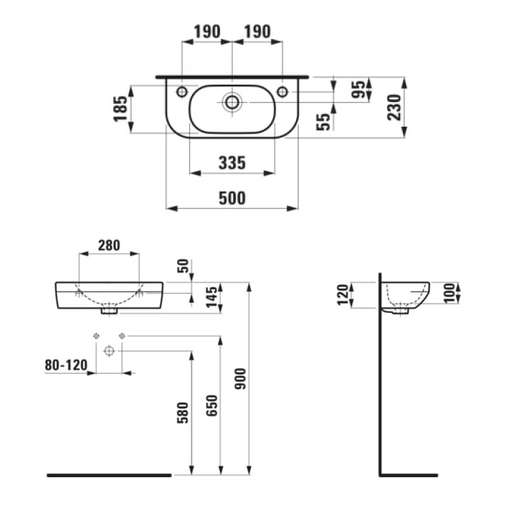 Laufen "Lua" 8.1508.2.000.106.1 Wallhung washbasin, with 1 tap hole & overflow