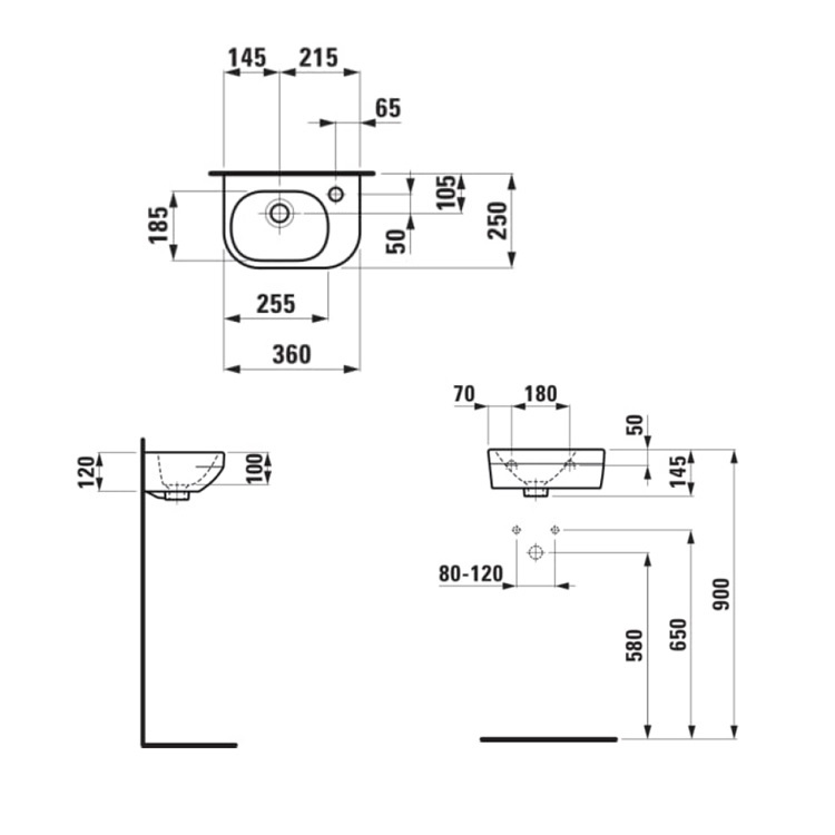 Laufen "Lua" 8.1508.0.000.106.1 Wallhung washbasin, with 1 tap hole & overflow
