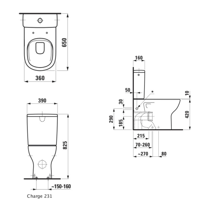 Laufen "Lua" 8.2408.1.000.231.1 + 8.2708.3.000.973.1 + 8.9108.3.000.000.1 Rimless Water Closet w/ Soft Closing Cover (Bottom Left inlet)